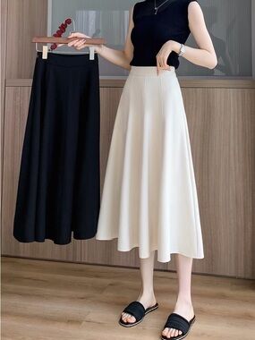 Elegant A-Line Midi Skirt - ivory